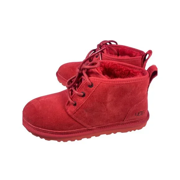 New UGG NEUMEL Mid Top Casual Snow Boots Suede Red Fur Women's 8 EU39 - Picture 10 of 12